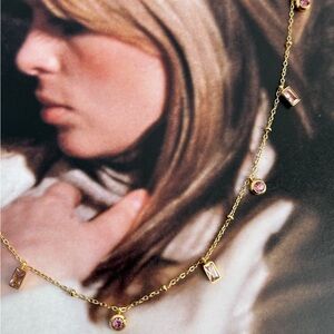 Gold Necklace with Pink Gemstones